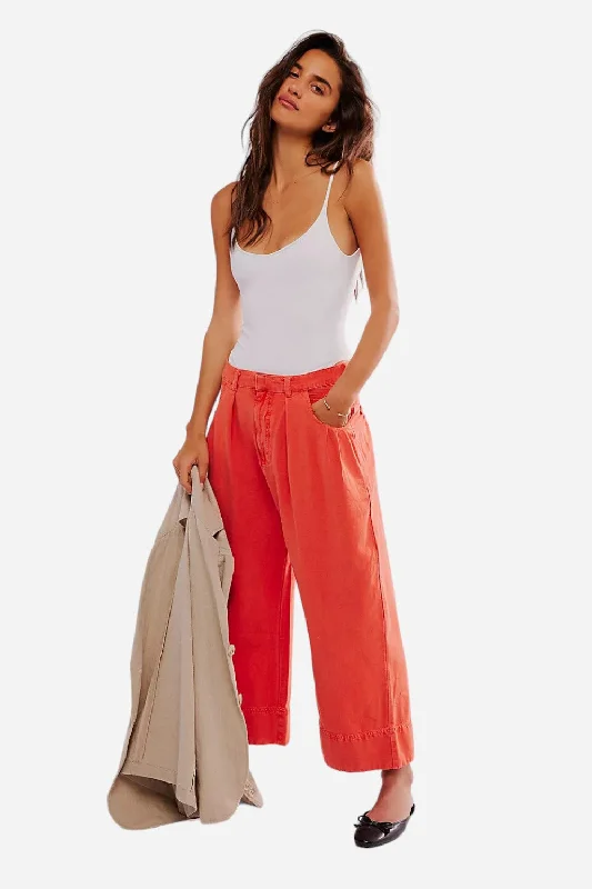 Free People Sweet Talk Chino Pants in Red Mango Formal Wide-Leg Pants