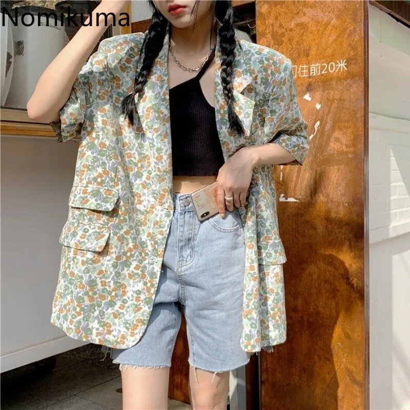 Nomikuma Floral Printed Vintage Blazer Women Notched Collar Short Sleeve Casual Jackets Single Breasted Loose Tops Ropa Mujer Print Jacket Jacquard Jacket Embroidered Jacket Nomikuma Floral Printed Vintage Blazer Women Notched Collar Short Sleeve Casual Jackets Single Breasted Loose Tops Ropa Mujer Print Jacket Jacquard Jacket Embroidered Jacket