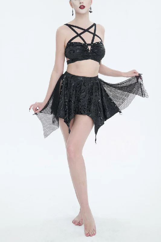Black Pentagram Print Strap Two Piece Women's Gothic Swimsuit Summer Ready Swimsuit