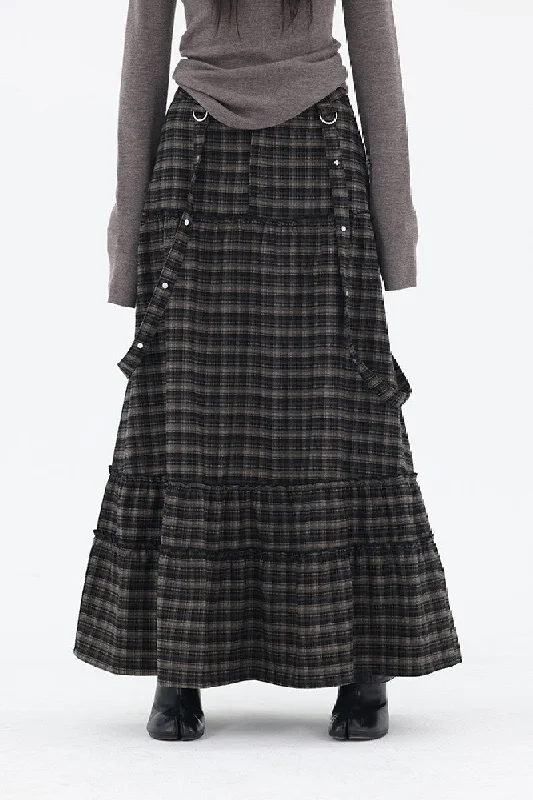 Retro Plaid A-Line Skirt ruffled skirt detail