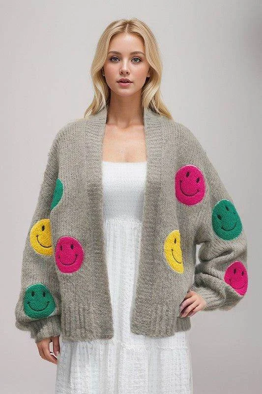 Davi & Dani The Fuzzy Smile Long Bell Sleeve Knit Cardigan Modern Contemporary chic