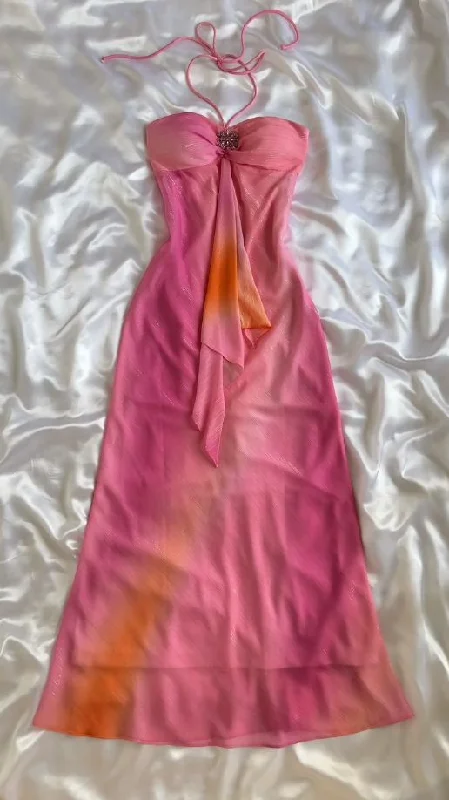 Pink Gradient Halter Sheath Chiffon Vintage Long Party Dress, DP3657 Tunics Sophisticated sleek Pink Gradient Halter Sheath Chiffon Vintage Long Party Dress, DP3657 Tunics Sophisticated sleek