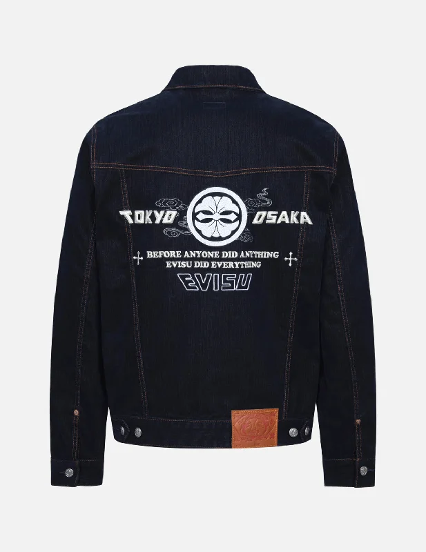 Kamon and Seagull Embroidery Regular Fit Denim Jacket Trench Coat Raincoat Waterproof Jacket Kamon and Seagull Embroidery Regular Fit Denim Jacket Trench Coat Raincoat Waterproof Jacket