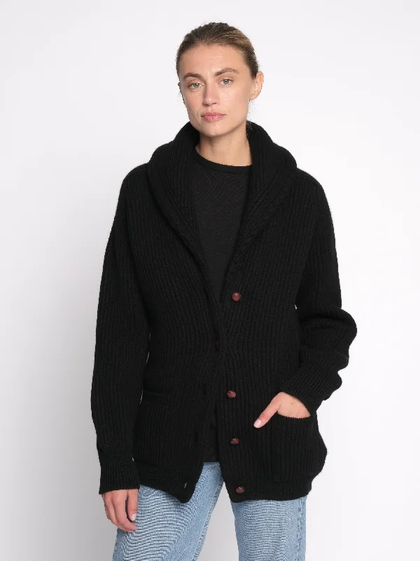 THE KENNEDY CARDIGAN | Black Collared Crew Neck Turtle Neck
