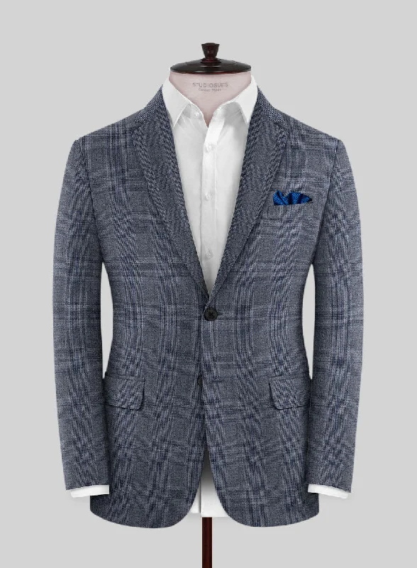 Caccioppoli Carpa Glen Blue Wool Jacket Zippered Front Buttoned Front Snap Front