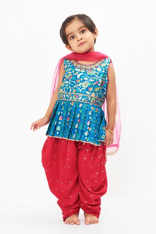 Traditional Elegance: Girls Ethnic Kurti and Dhoti Pant Set in Jewel Tones Fashionable Jogger Pants