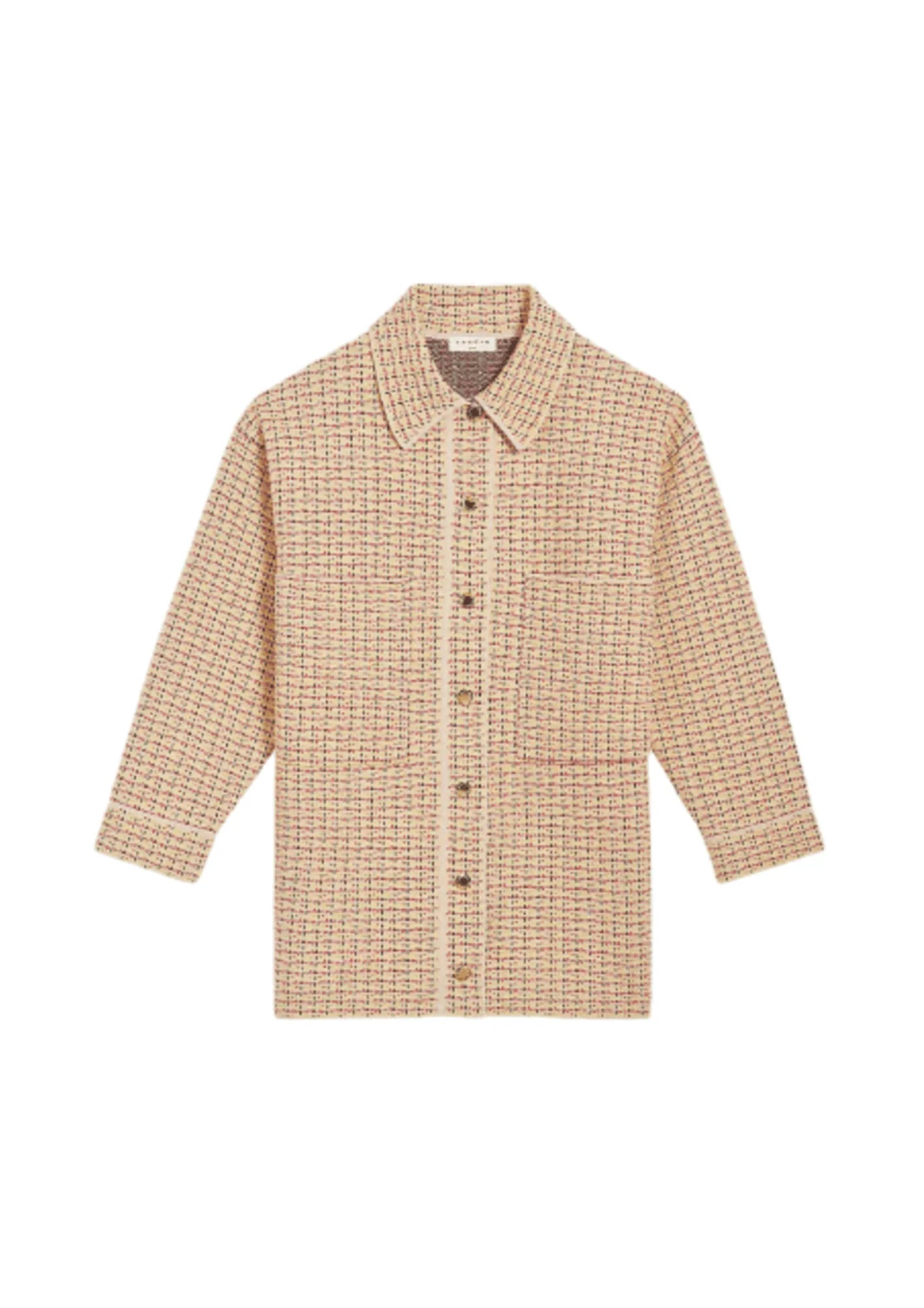 YELLOW TWEED CARDIGAN-SHIRT Denim Fabric Leather Fabric Suede Fabric