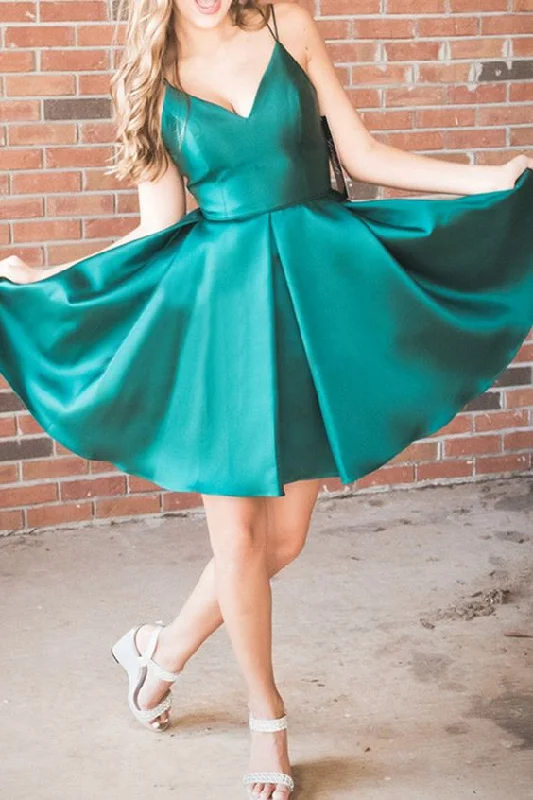 Straps V Neck Satin Mini Prom Homecoming Dress Dark Green Cocktail Party Dress c2911 Tunics Versatile functional Straps V Neck Satin Mini Prom Homecoming Dress Dark Green Cocktail Party Dress c2911 Tunics Versatile functional