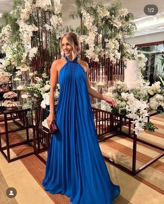 Royal Blue Halter A-Line Pleated Long Party Dress Wedding Guest Dress, DP3591 Tunics Prom sequined Royal Blue Halter A-Line Pleated Long Party Dress Wedding Guest Dress, DP3591 Tunics Prom sequined