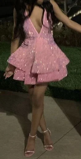 Pink V Neck A-Line Sequins Short Party Dress Birthday Outfits DP3946 Tunics Recommended stylist Pink V Neck A-Line Sequins Short Party Dress Birthday Outfits DP3946 Tunics Recommended stylist