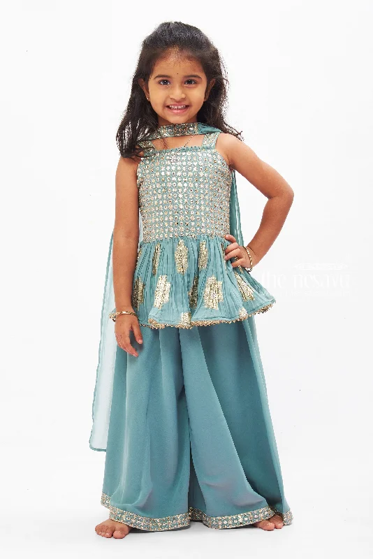 Sequin-Embroidered Green Kurti with Palazzo Pant Set for Girls Comfortable Cargo Pants