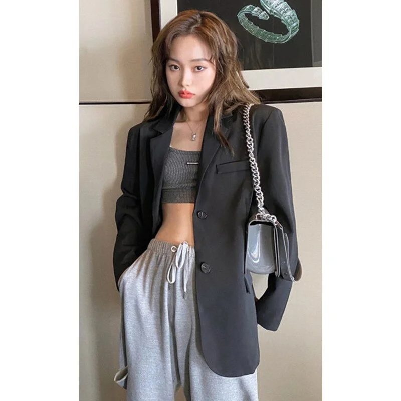2022 Spring Autumn Temperament Black Loose Casual Design Sense Jacket Blazer Women's Herringbone Jacket Houndstooth Jacket Plaid Jacket 2022 Spring Autumn Temperament Black Loose Casual Design Sense Jacket Blazer Women's Herringbone Jacket Houndstooth Jacket Plaid Jacket
