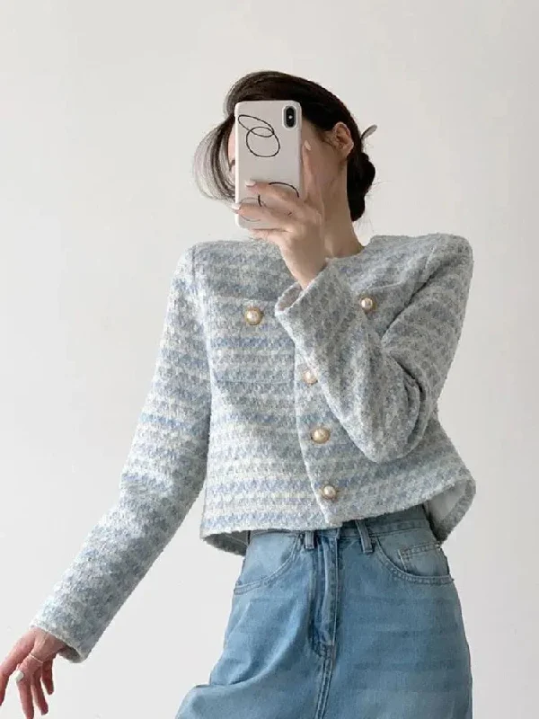 Striped Short Tweed Jacket Rayon Fabric Velvet Fabric Corduroy Fabric