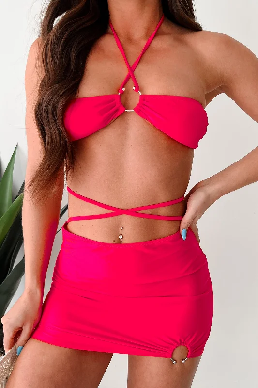 Empowered By The Rays Three Piece Swimsuit Set (Fuchsia) Elegant Swimsuit Bottoms