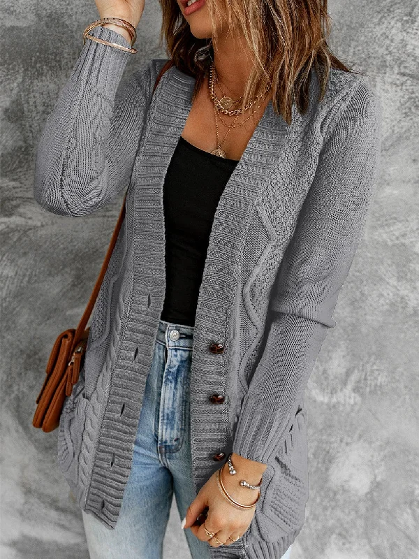 Button-Up Cardigan Ribbed Striped Patterned