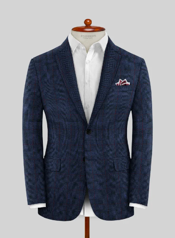 Caccioppoli Lavide Glen Blue Wool Jacket Zip Front Button Front Snap Front