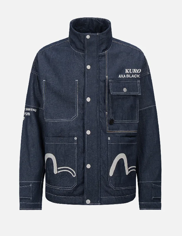Contrast Stitching Padded Denim Worker Jacket Snapped Jacket Toggled Jacket Drawstring Jacket