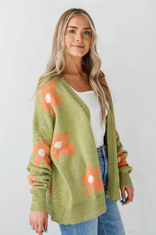 FINAL SALE - Bright Charisma Kiwi Floral Cardigan Machine Wash Dry Clean Hand Wash