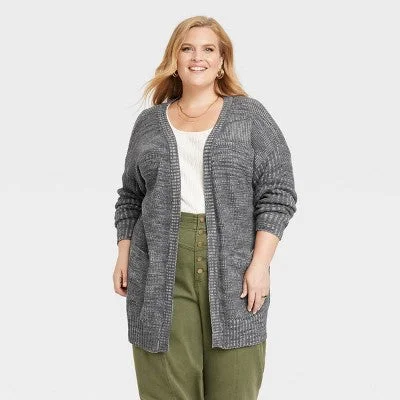 Knox Rose Women's Plus Open Front Shaker Knit Cardigan Patch Pockets, Gray, 1X Fleece Fabric Down Fabric Feather Fabric Knox Rose Women's Plus Open Front Shaker Knit Cardigan Patch Pockets, Gray, 1X Fleece Fabric Down Fabric Feather Fabric