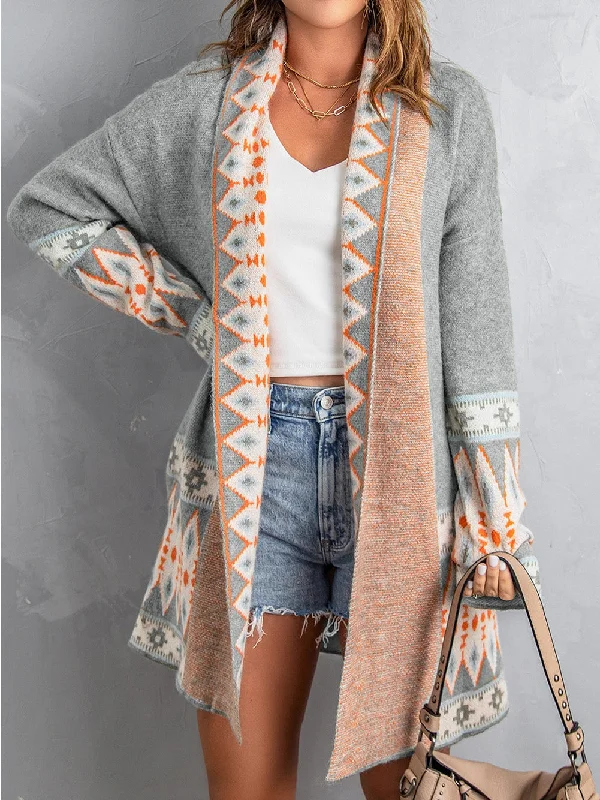 Cardigan with Tribal Design Denim Fabric Leather Fabric Suede Fabric