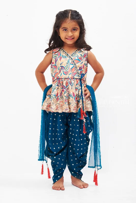 Vibrant Autumnal Yellow Kurti with Dhoti Pant Set for Girls Stretch Fit Pants