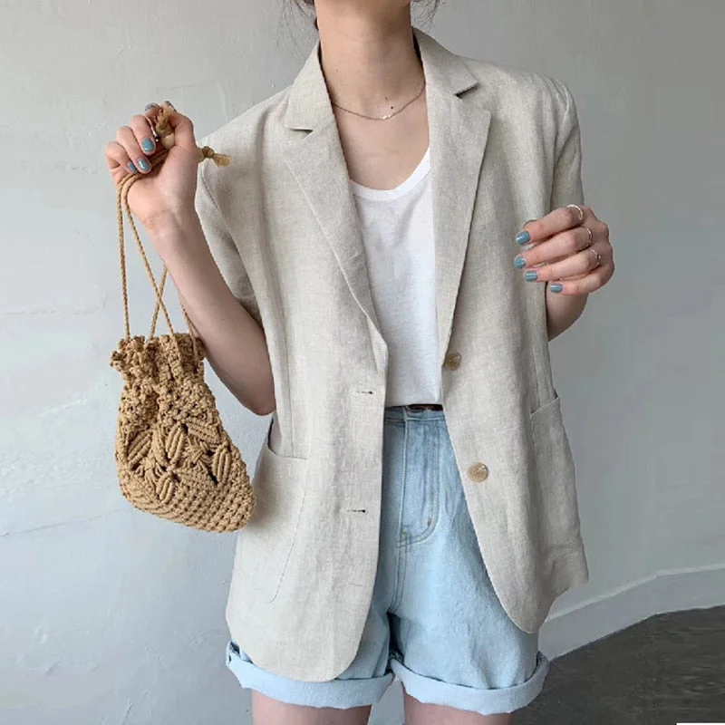 Korean Cotton Linen Casual Short Blazer Jackets Women Loose Short Blazer Coat Solid Vintage Elegant Outwear Chic 2022 Tiered Jacket Buttoned Jacket Zippered Jacket Korean Cotton Linen Casual Short Blazer Jackets Women Loose Short Blazer Coat Solid Vintage Elegant Outwear Chic 2022 Tiered Jacket Buttoned Jacket Zippered Jacket