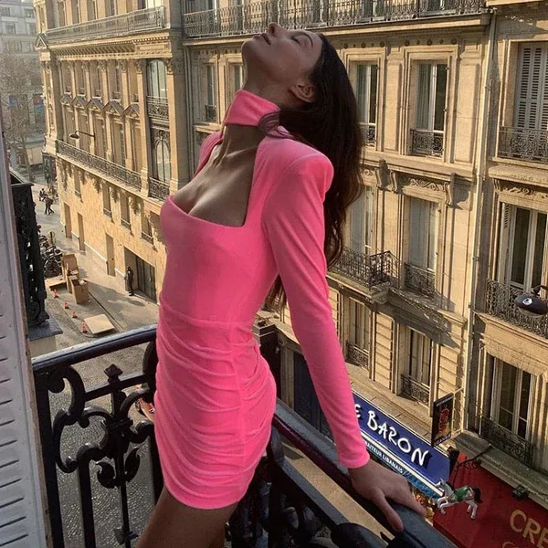 Velvet High Neck Shoulder Pads Mini Dress Party Dress c3105 Crew Neckline Casual