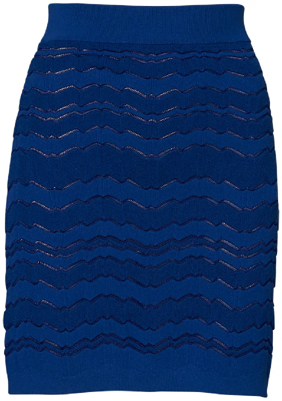 Zig Zag Mini Skirt Blue Tone-On-Tone midi skirt versatile