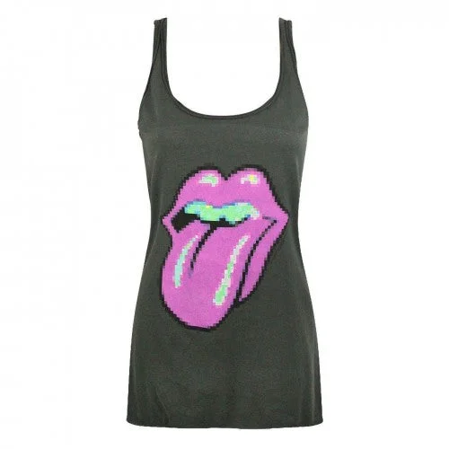 Amplified Womens/Ladies Pixel Lick The Rolling Stones Tank Top cropped tank top