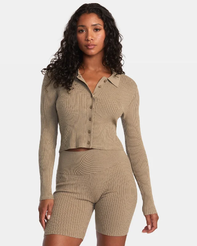 Fever Cardigan - Dark Khaki Asymmetrical,ymmetric Pencil Cardigan