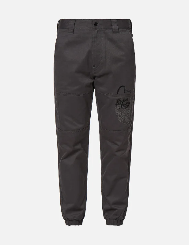 The Great Wave and Calligraphy Logo Embroidery Jogger Pants Stylish Harem Pants