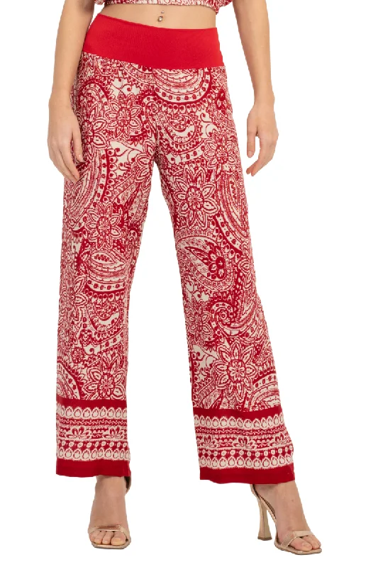 Red Mandala Paisley Print Tango Pants Fashionable Jogger Pants