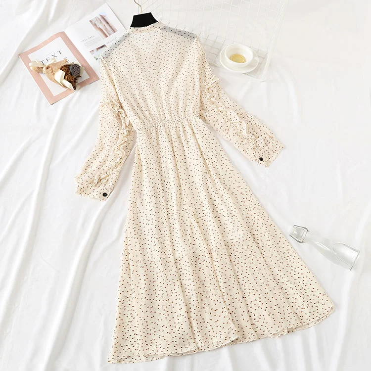 Long sleeve bow tie lace up Ruffle Bubble Sleeve Chiffon Skirt  2354 spandex blend skirt