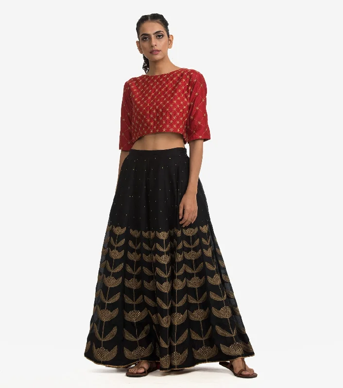 Black cotton silk embroidered Skirt corduroy skirt durable