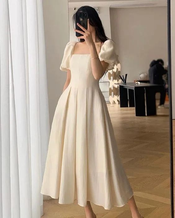 White Puff Sleeve Square Collar Maxi Dress For Women Party Dress cc967 Sequined Elegant Party