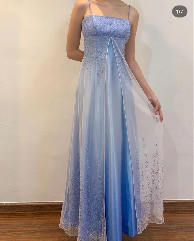 Light Blue Spaghetti Straps A-Line Satin Vintage Long Party Dress, DP3986 Tunics Velvet soft Light Blue Spaghetti Straps A-Line Satin Vintage Long Party Dress, DP3986 Tunics Velvet soft