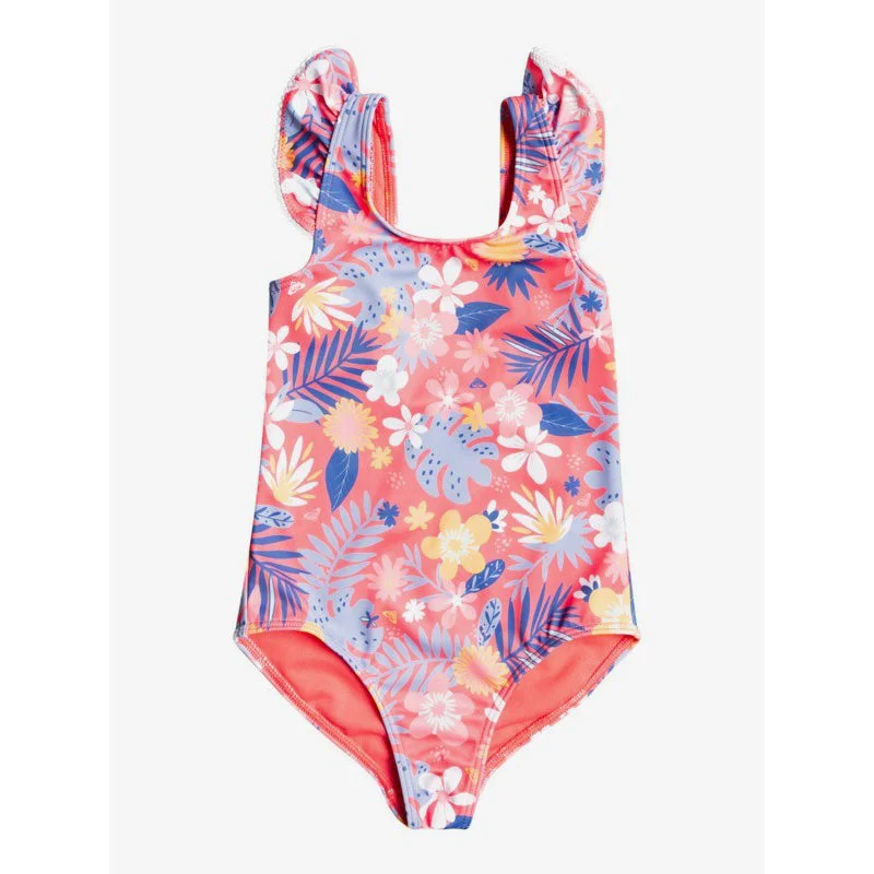 Roxy Girls Hibiscus Party One Piece Swimsuit Sleek Full Coverage