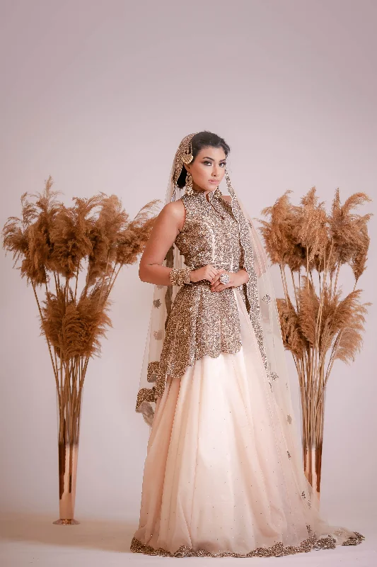 Heavy crystal embroidered Peplum with Panel skirt high slit skirt