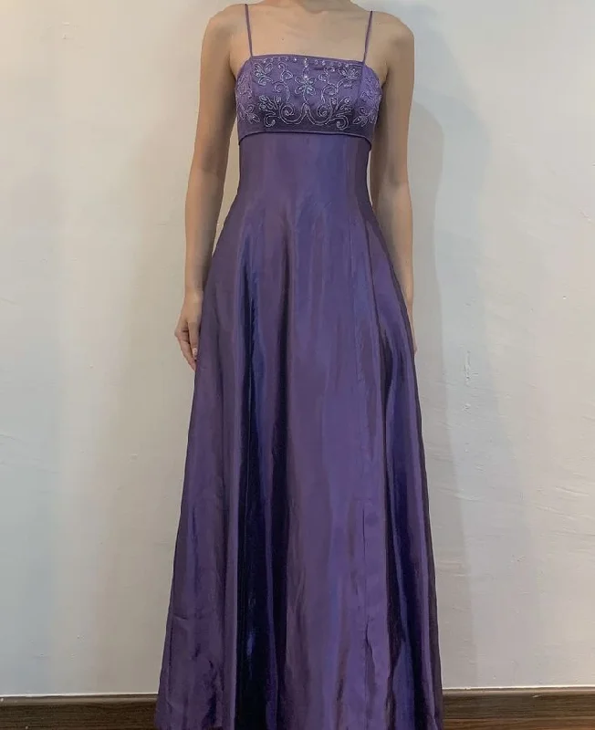 Elegant Purple Spaghetti Straps A-Line Vintage Long Party Dress, DP3988 Tunics Satin smooth Elegant Purple Spaghetti Straps A-Line Vintage Long Party Dress, DP3988 Tunics Satin smooth