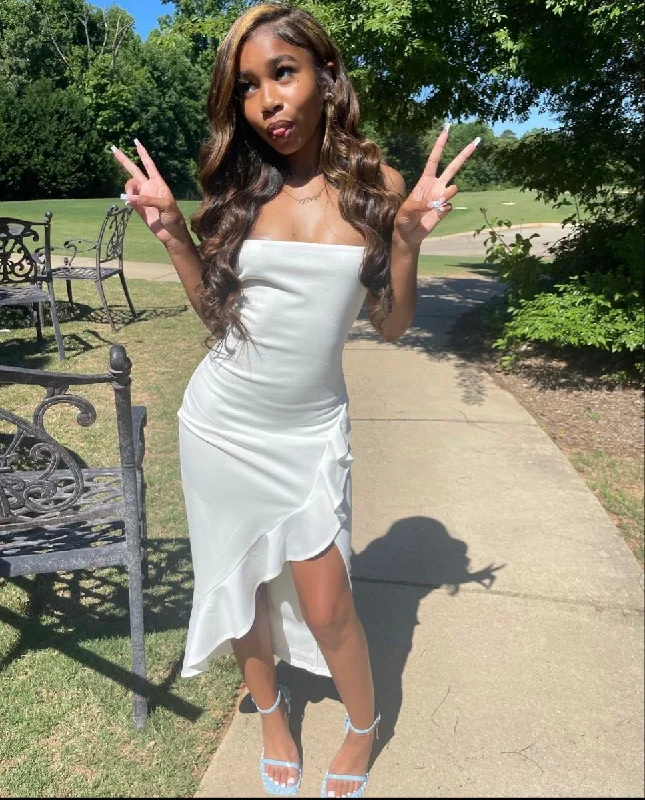 White Strapless Party Dress,White Cocktail Dress cc768 Tunics Winter warm
