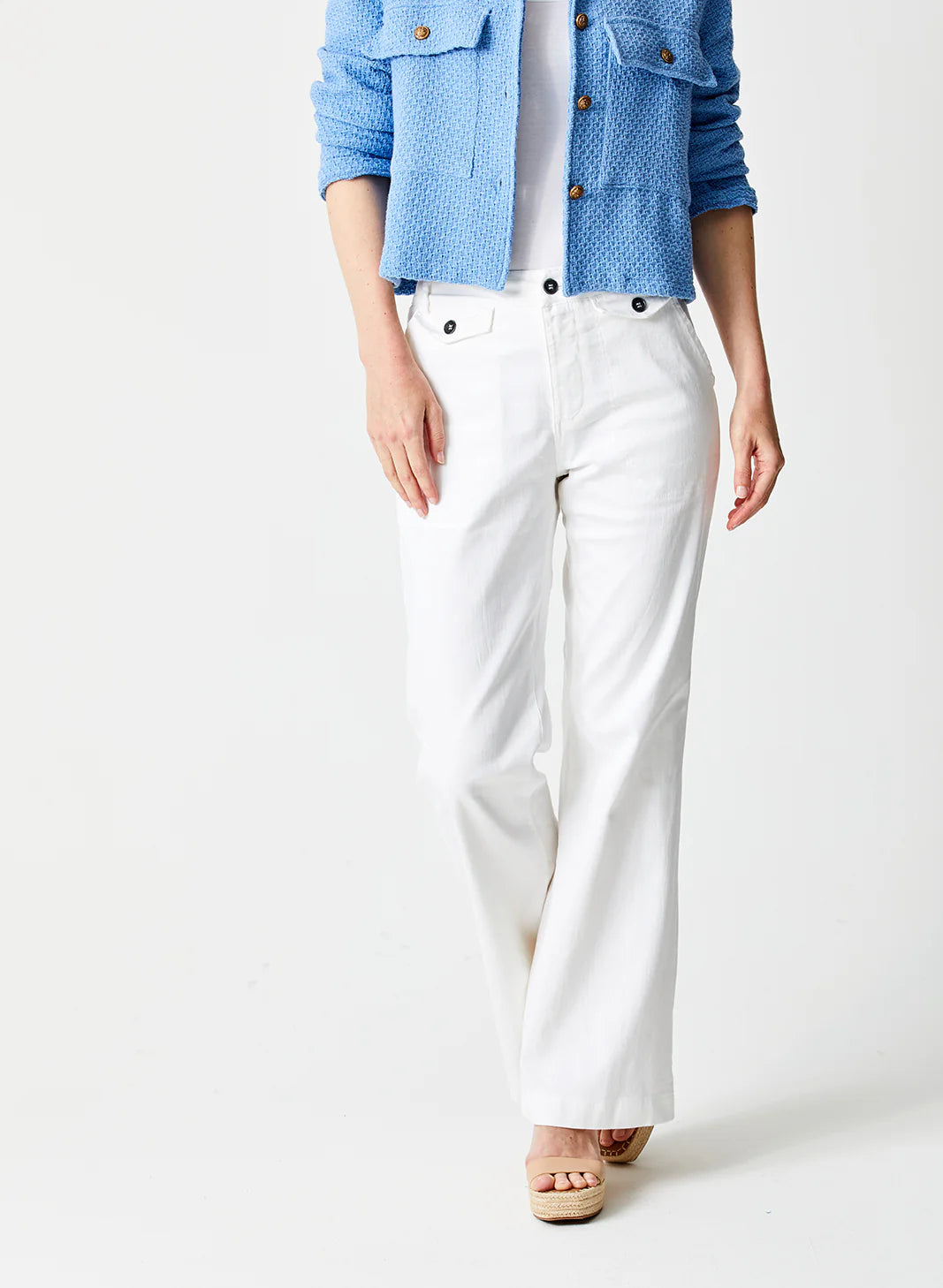Beau Cotton Stretch Flared Pants Soft Wool Pants