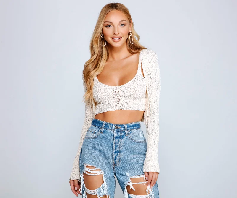 Keeping Knit Trendy Cropped Cardigan Stylish Fashionable Trendy