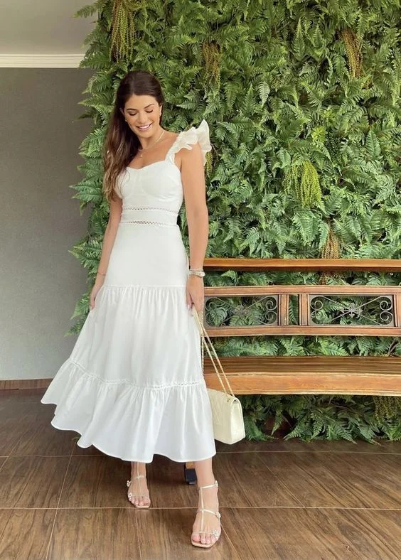 White A-line Party Dress,Summer Vacation Dress  cc1248 Tunics Practical easy-care