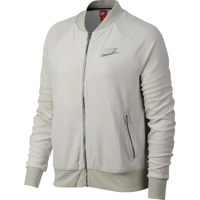 Nike Velour Full Zip Women's Jacket Oatmeal-Grey Hoodie Zip-Up Jacket Button-Up Jacket