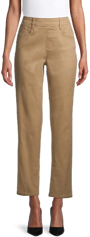 Time & Tru Women's Relaxed Fit 5 Pocket Woven Stretch Pull On Pants Stylish Casual Pants
