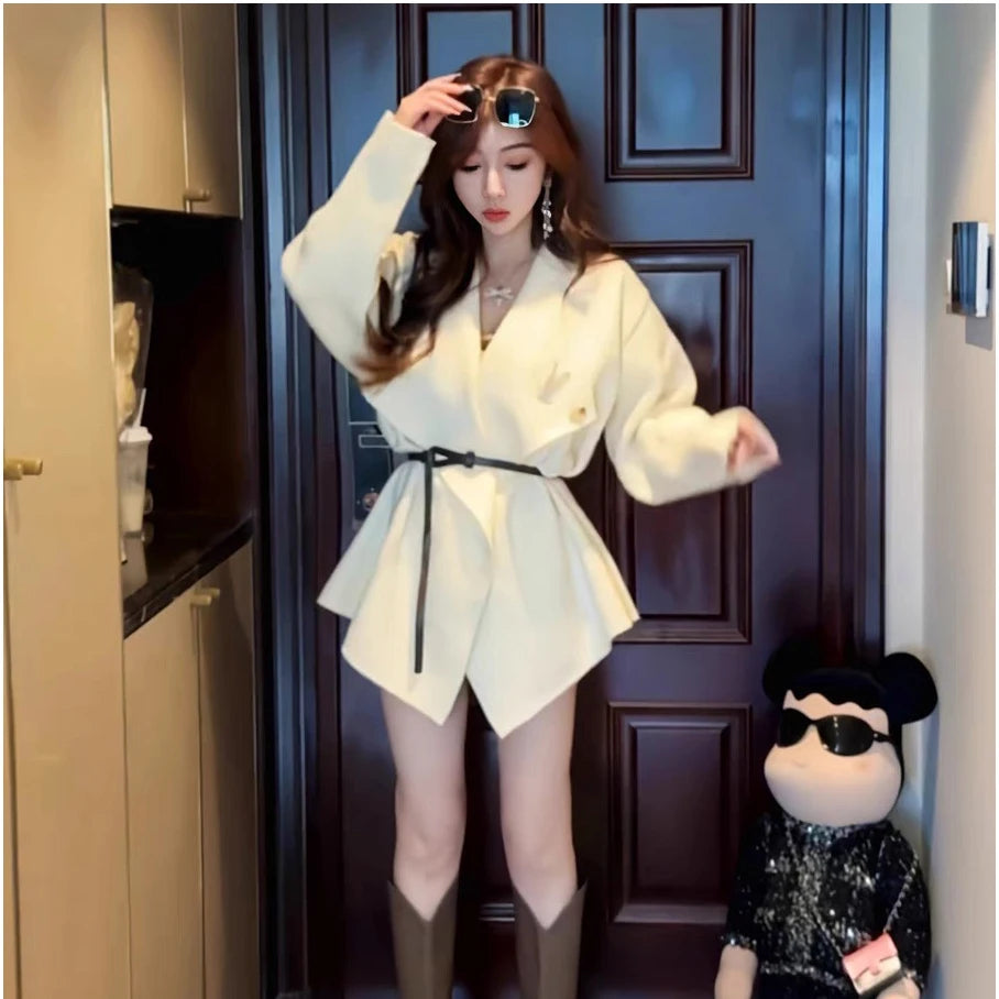 2024 Spring  ladies long sleeve elegant cardigan classic large size high quality belt sweater coat Toggled Drawstring Belted
