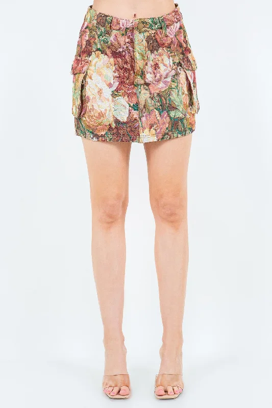 American Bazi Jacquard Weave Cargo Pocket Skirt elastic waist skirt