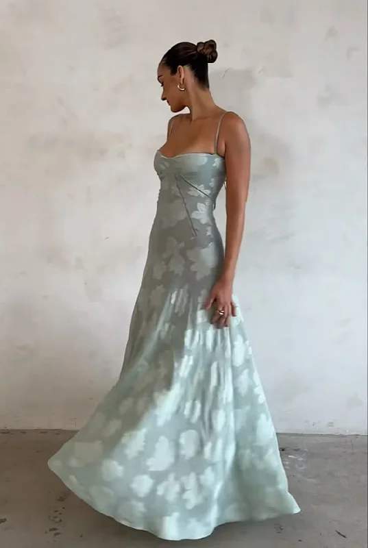 Dusty Blue Spaghetti Straps A-Line Long Party Dress Wedding Guest Dress, DP3684 Tunics Party sparkling Dusty Blue Spaghetti Straps A-Line Long Party Dress Wedding Guest Dress, DP3684 Tunics Party sparkling
