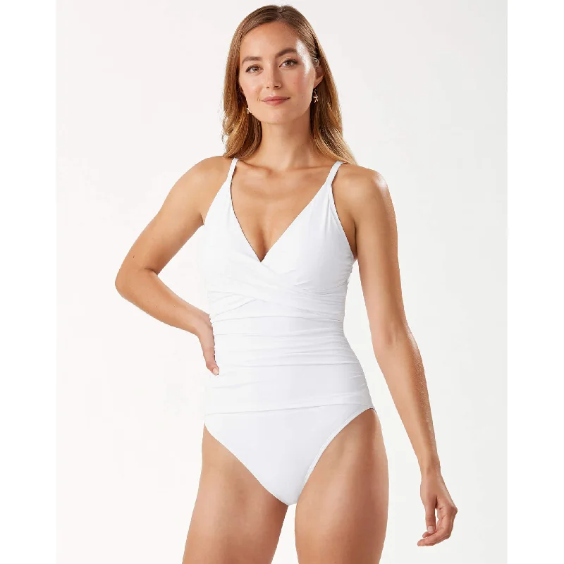 Tommy Bahama Pearl Over The Shoulder Cross Front Swimsuit - White* Crisscross Back Swimsuit Tommy Bahama Pearl Over The Shoulder Cross Front Swimsuit - White* Crisscross Back Swimsuit