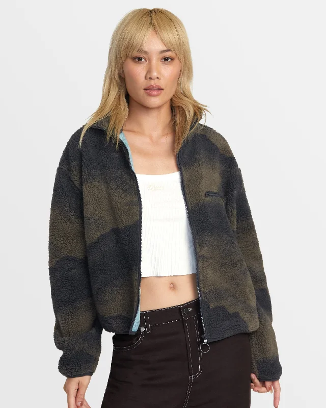 Oh Hush Sherpa Jacket - Green Haze Zip Front Button Front Snap Front